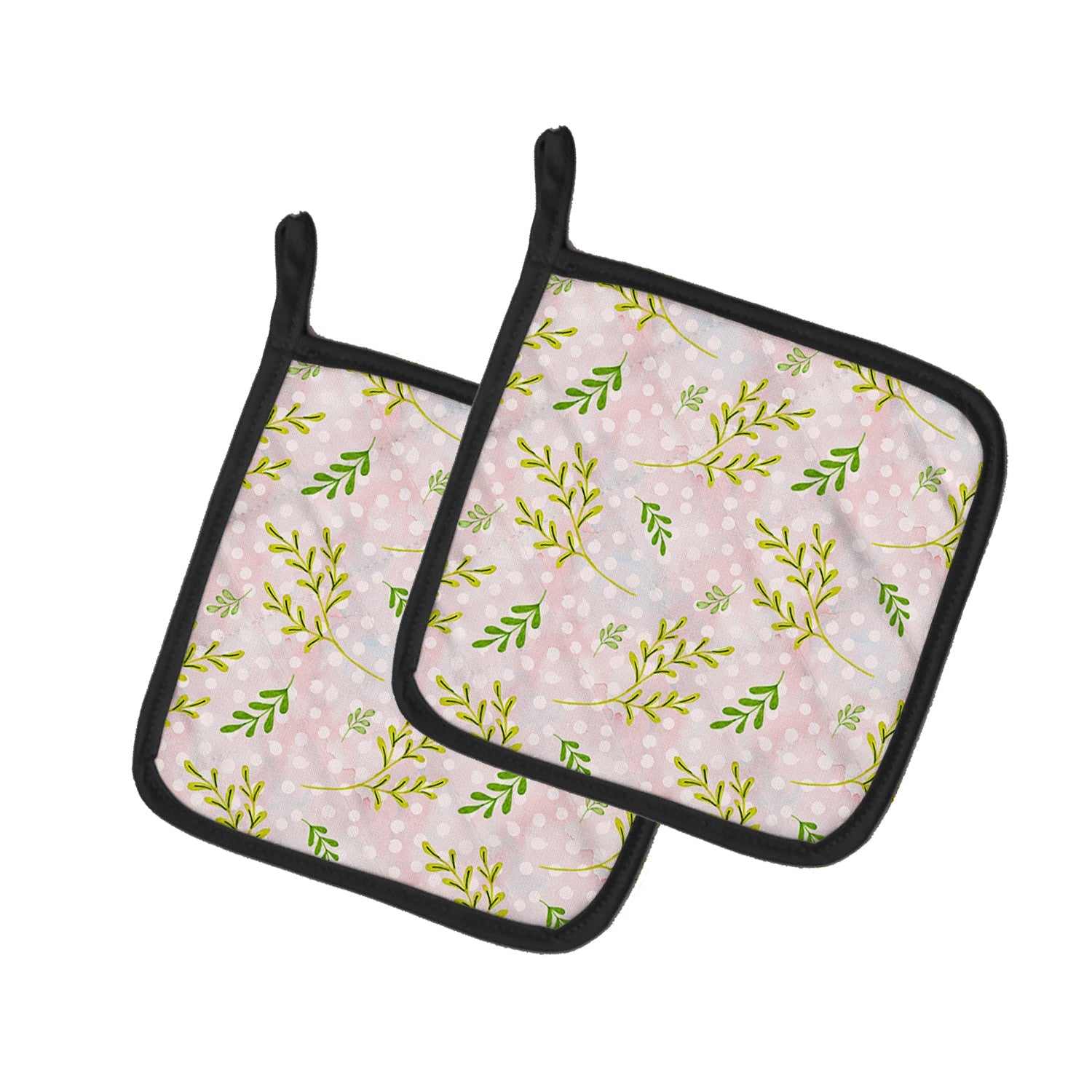Watercolor Leaves Pink Pot Holder Set of 2 Heat Resistant Quilted Hot Pads 7.5 x 7.5 Inch, Insulated Kitchen Trivets for Cooking & Baking