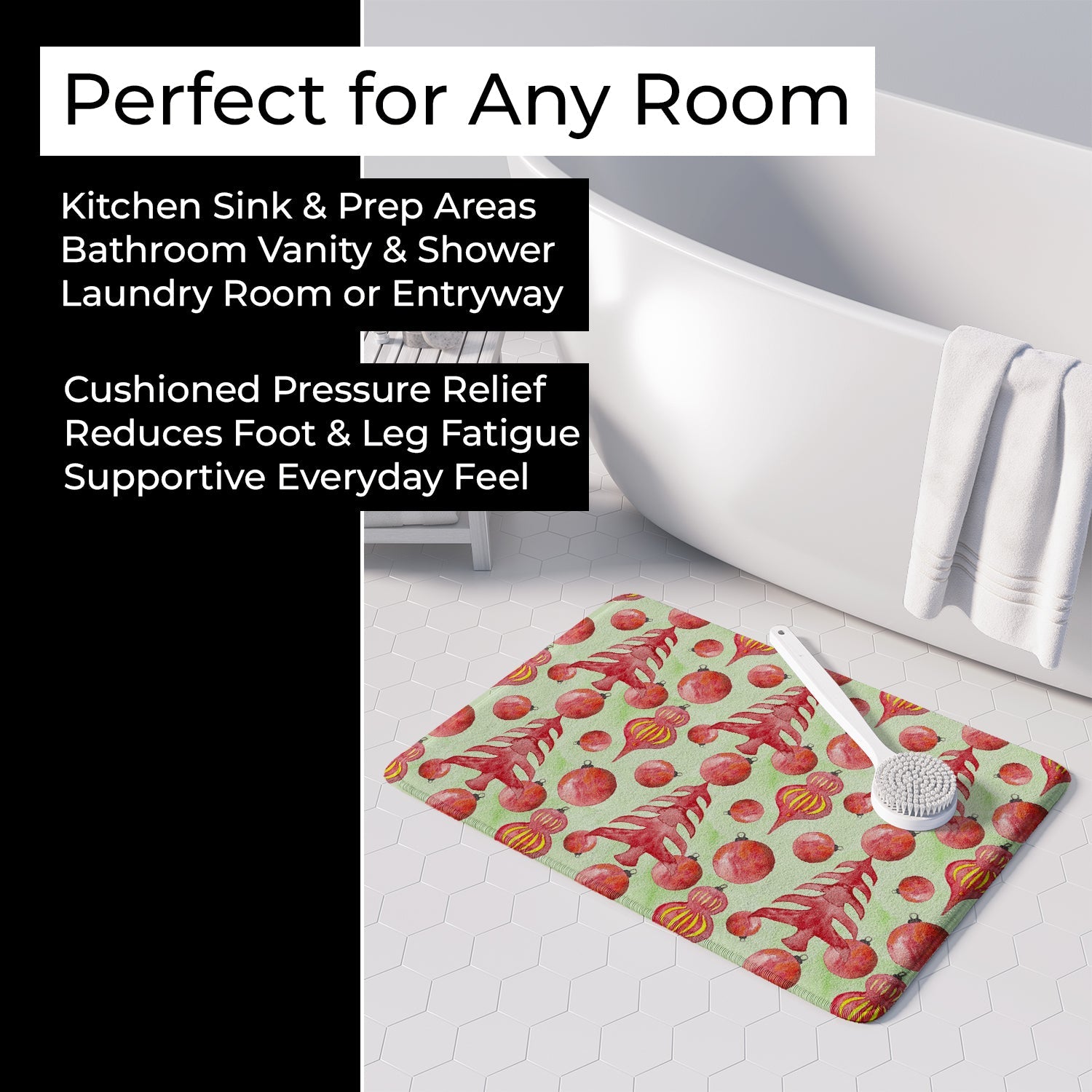 Red Christmas Tree and Ornaments Memory Foam Kitchen Mat Machine Washable Anti-Fatigue Cushion Comfort Bath or Kitchen Rug