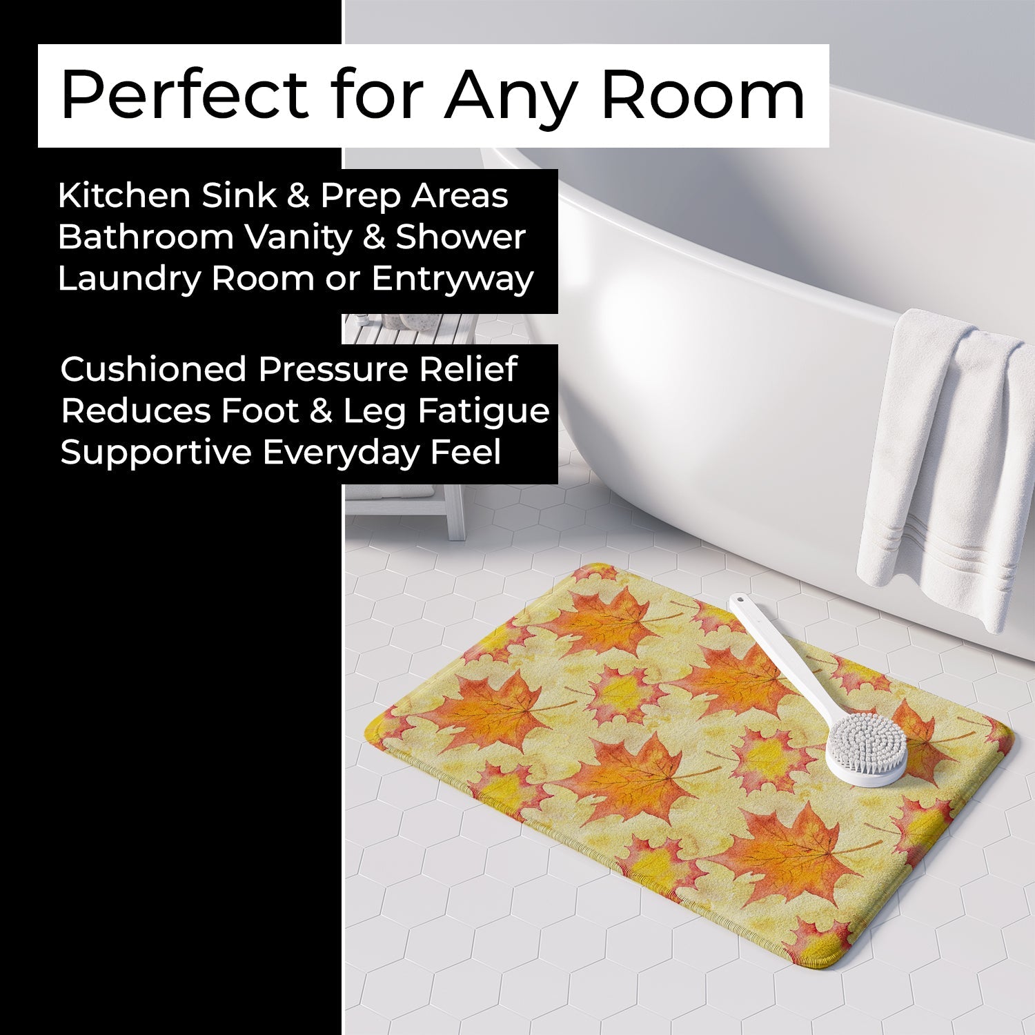 Fall Leaves Scattered Memory Foam Kitchen Mat Machine Washable Anti-Fatigue Cushion Comfort Bath or Kitchen Rug