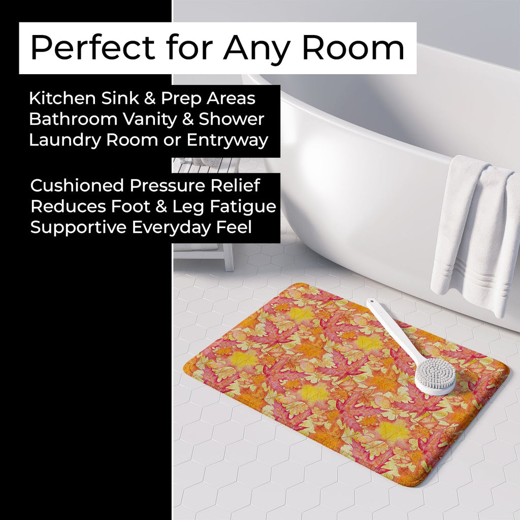 Fall Leaves Watercolor Red Memory Foam Kitchen Mat Machine Washable Anti-Fatigue Cushion Comfort Bath or Kitchen Rug