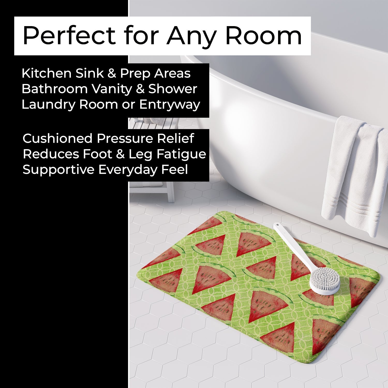 Watercolor Watermelon Memory Foam Kitchen Mat Machine Washable Anti-Fatigue Cushion Comfort Bath or Kitchen Rug