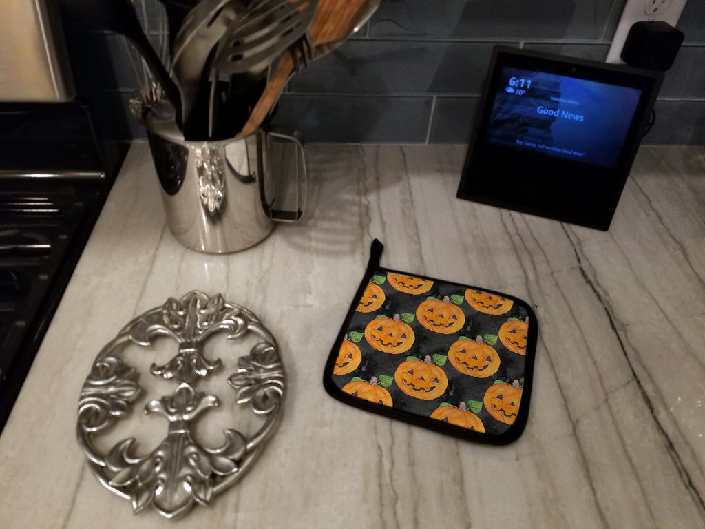 Watecolor Halloween Jack-O-Lantern Pot Holder Set of 2 Heat Resistant Quilted Hot Pads 7.5 x 7.5 Inch, Insulated Kitchen Trivets for Cooking & Baking