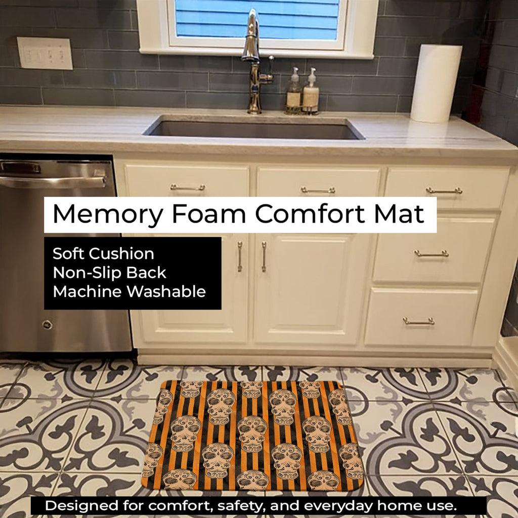 Watecolor Halloween Day of the Dead Head Memory Foam Kitchen Mat Machine Washable Anti-Fatigue Cushion Comfort Bath or Kitchen Rug