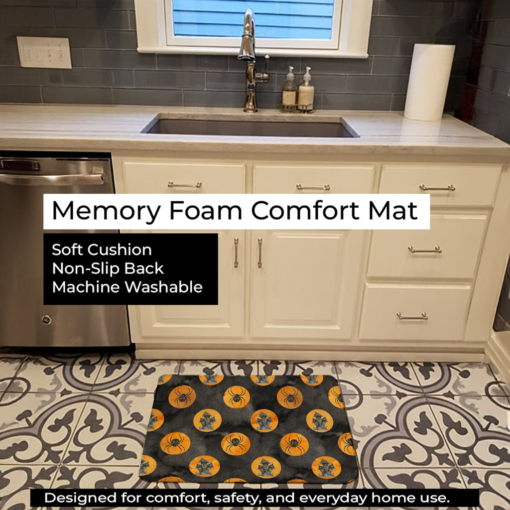 Watecolor Halloween Circles Memory Foam Kitchen Mat Machine Washable Anti-Fatigue Cushion Comfort Bath or Kitchen Rug