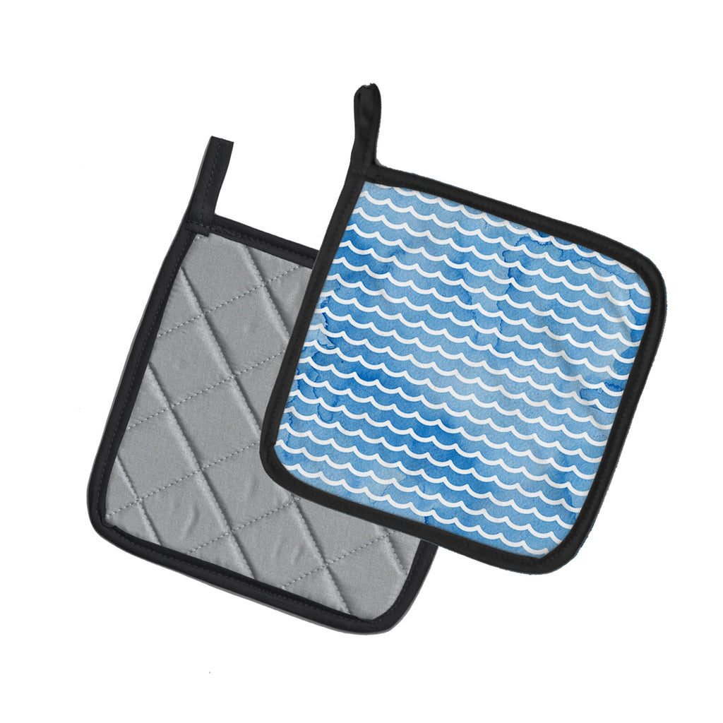 Beach Watercolor Waves Pot Holder Set of 2 Heat Resistant Quilted Hot Pads 7.5 x 7.5 Inch, Insulated Kitchen Trivets for Cooking & Baking