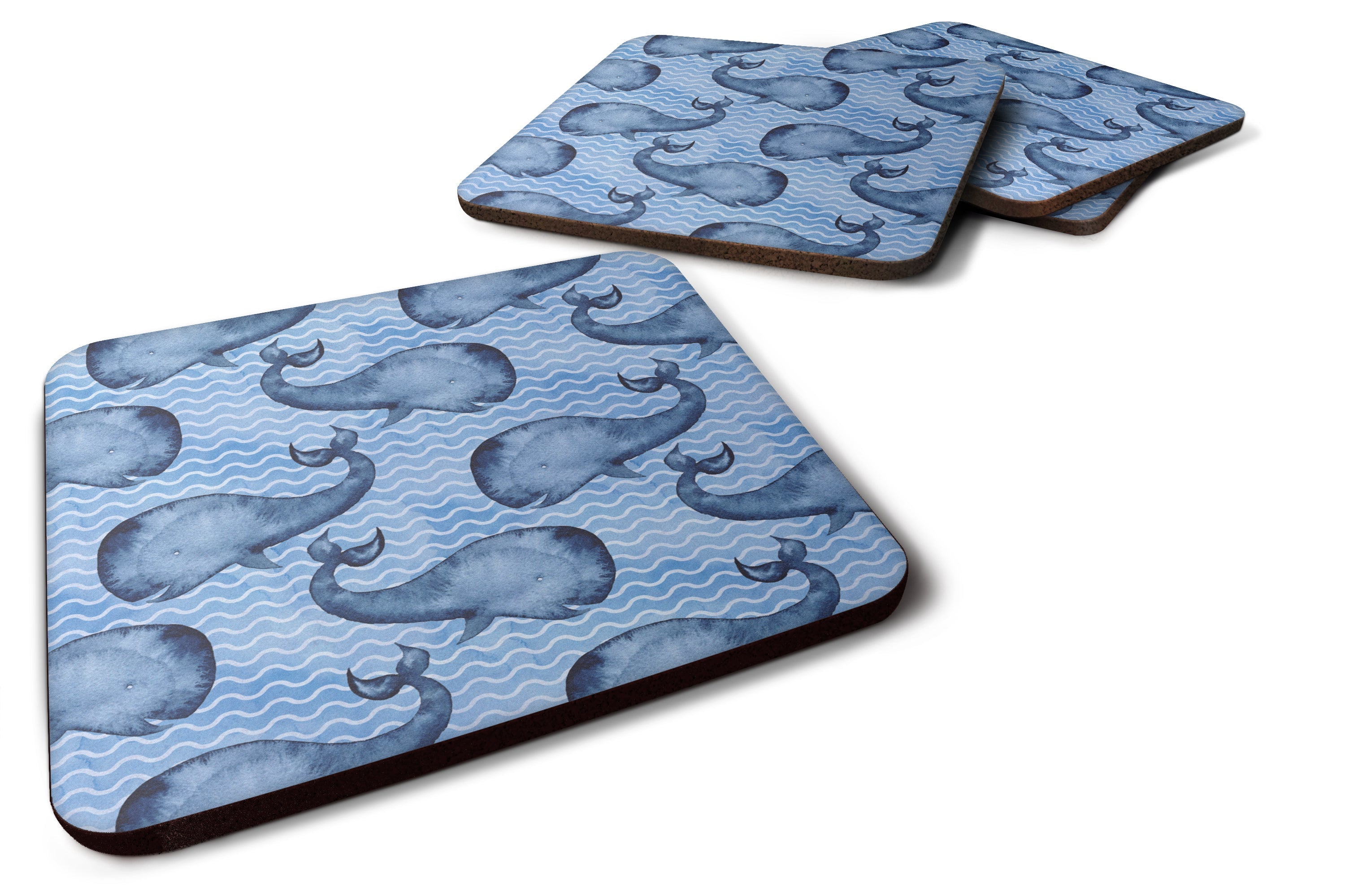 Beach Watercolor Whales Foam Coasters Set of 4 Cup Coasters for Indoor Outdoor, Tabletop Protection, Anti Slip, Mouse pad Material