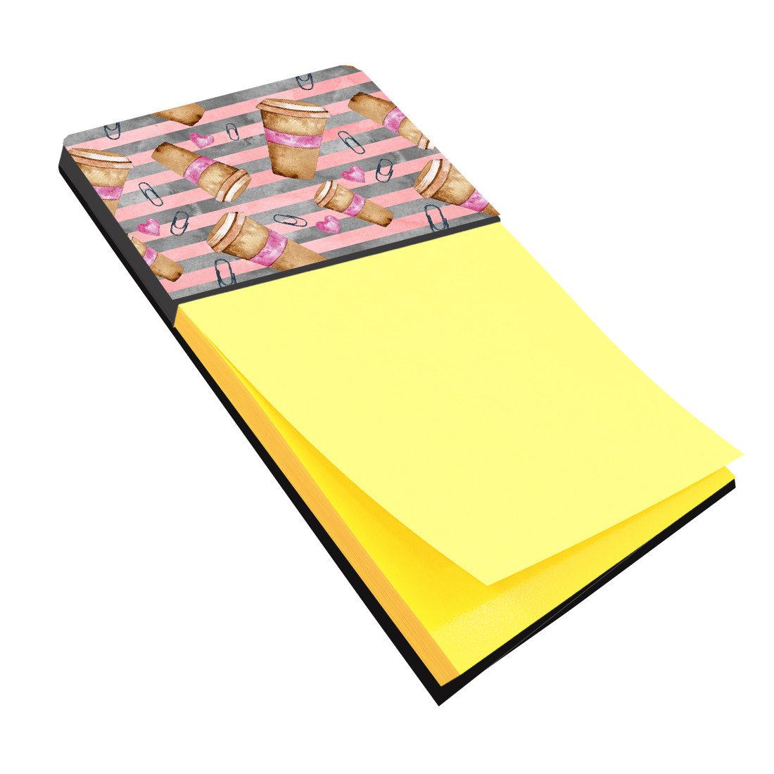 Watercolor Coffee and Paper Clips Watercolor Sticky Note Holder Refillable Dispenser Desk Accessory 3x3 Pad Gift