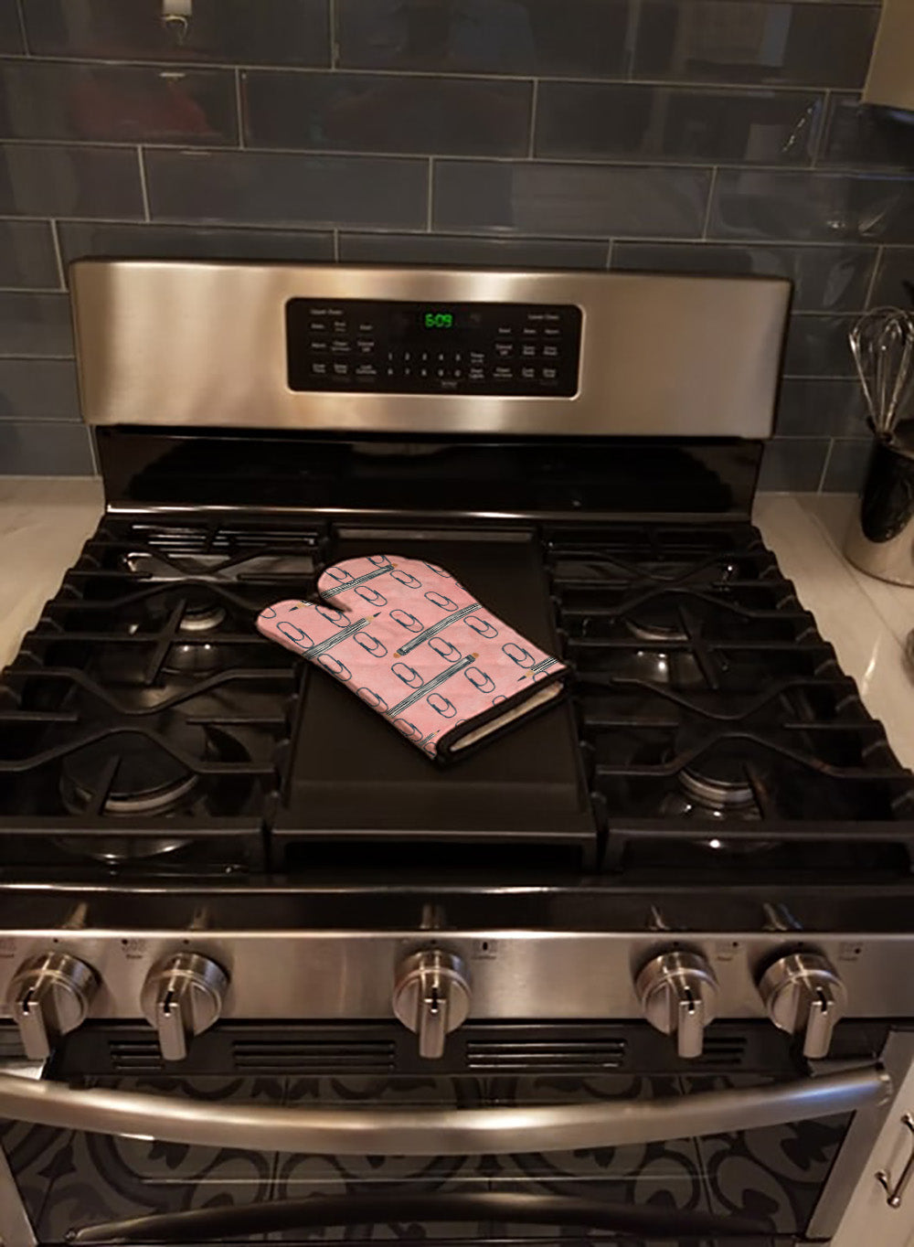 Watercolor Organized Paper Clips Pink Oven Mitt Heat Resistant Thick Oven Mitt for Hot Pans and Oven, Kitchen Mitt Protect Hands, Cooking Baking Glove