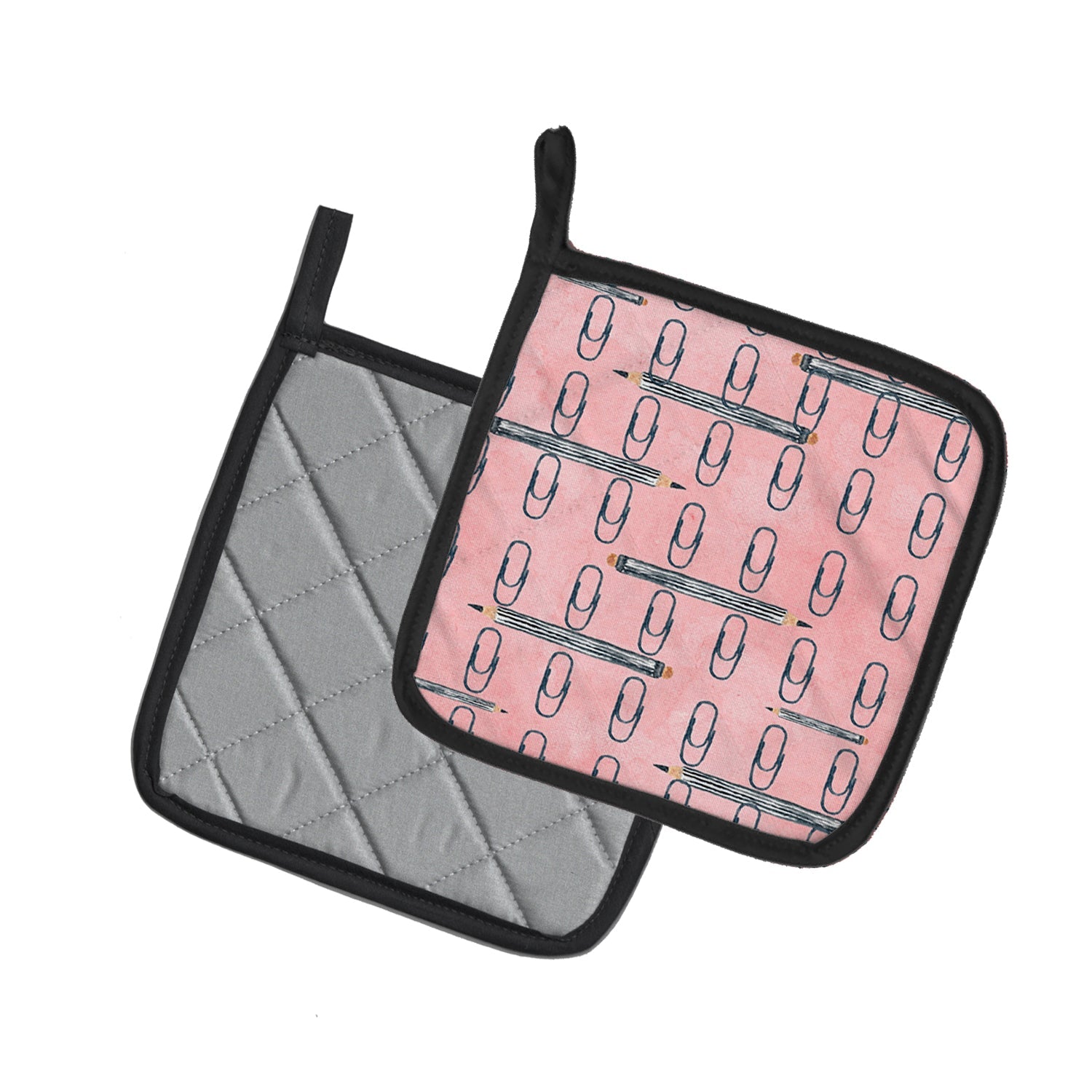 Watercolor Organized Paper Clips Pink Pot Holder Set of 2 Heat Resistant Quilted Hot Pads 7.5 x 7.5 Inch, Insulated Kitchen Trivets for Cooking & Baking