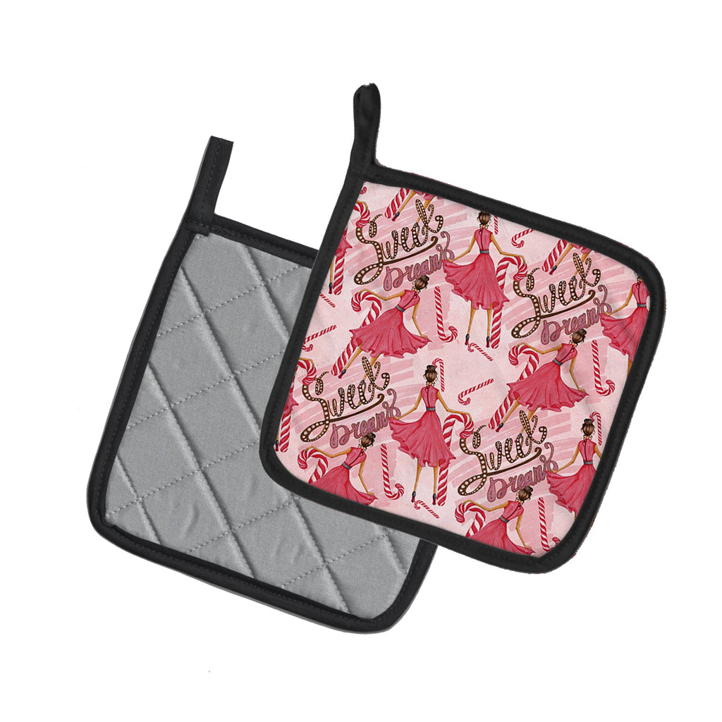 Watercolor Sweets Galore Pot Holder Set of 2 Heat Resistant Quilted Hot Pads 7.5 x 7.5 Inch, Insulated Kitchen Trivets for Cooking & Baking