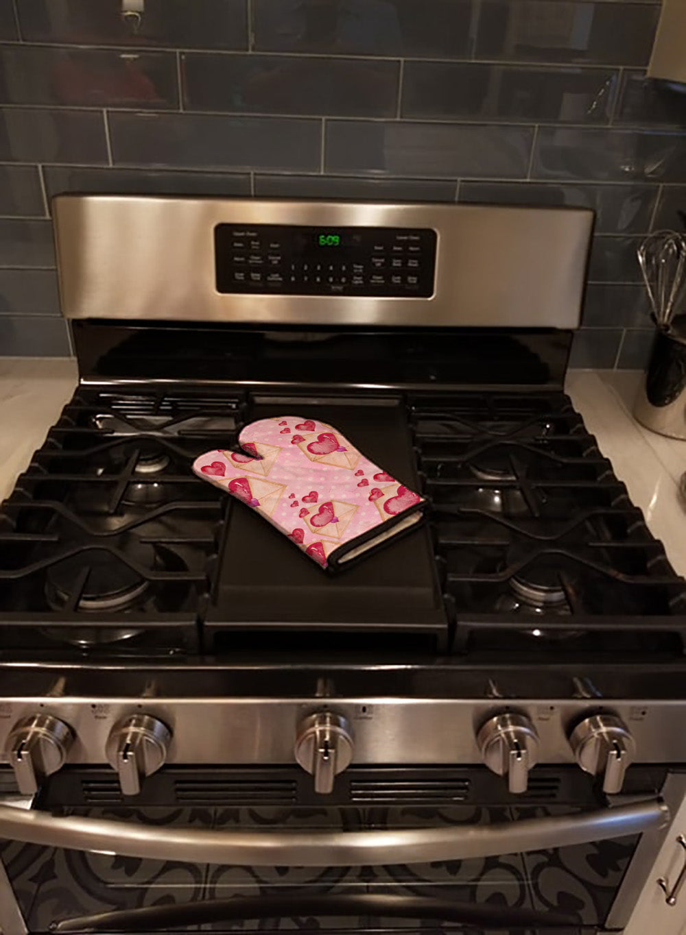 Watercolor Pink Love Letter Oven Mitt Heat Resistant Thick Oven Mitt for Hot Pans and Oven, Kitchen Mitt Protect Hands, Cooking Baking Glove