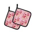 Watercolor Pink Love Letter Pot Holder Set of 2 Heat Resistant Quilted Hot Pads 7.5 x 7.5 Inch, Insulated Kitchen Trivets for Cooking & Baking