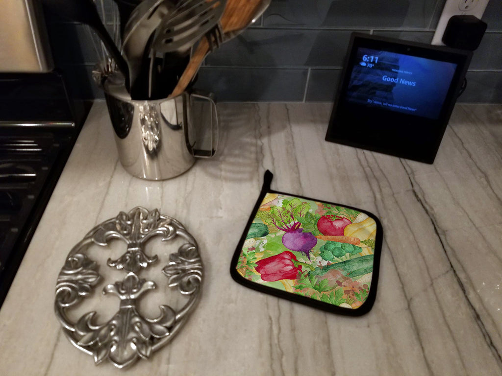 Watercolor Vegetables Farm to Table Pot Holder Set of 2 Heat Resistant Quilted Hot Pads 7.5 x 7.5 Inch, Insulated Kitchen Trivets for Cooking & Baking