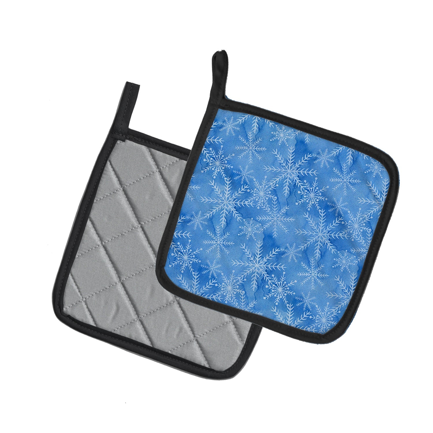 Watercolor Dark Blue Winter Snowflakes Pot Holder Set of 2 Heat Resistant Quilted Hot Pads 7.5 x 7.5 Inch, Insulated Kitchen Trivets for Cooking & Baking