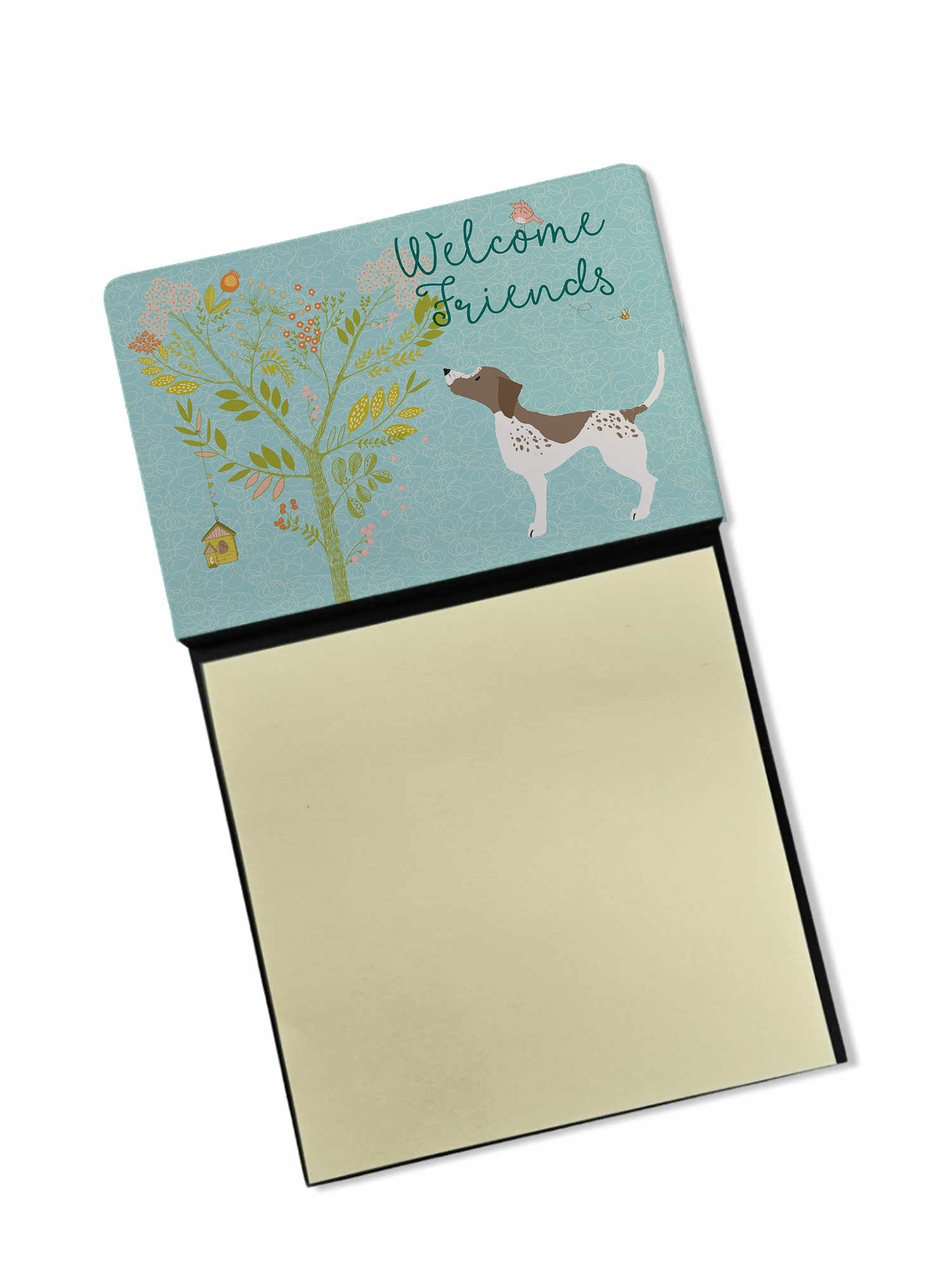 Welcome Friends Gun Dog Watercolor Sticky Note Holder Refillable Dispenser Desk Accessory 3x3 Pad Gift