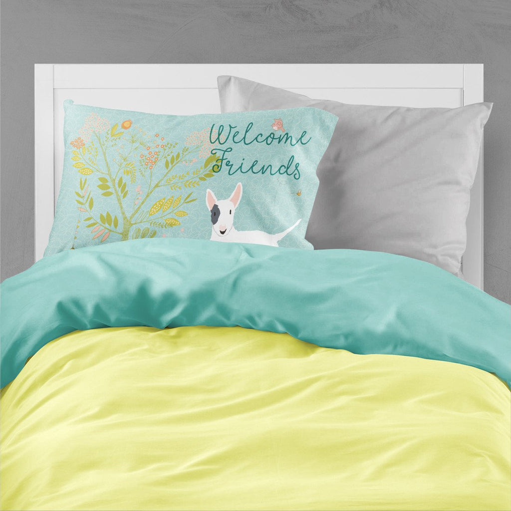 Welcome Friends White Patched Bull Terrier Standard Pillowcase Lightweight Super Soft Easy Care Decorative Artwork Pillowcase, Standard