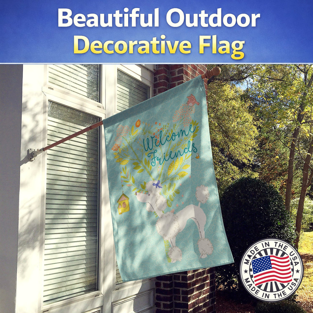 Welcome Friends White Poodle House Flag 28x40 Porch Sleeve Pole Decorative Outside Yard Banner Artwork Wall Hanging, Polyester