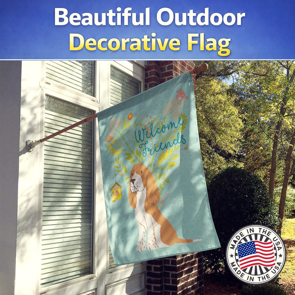Welcome Friends Gold Springer Spaniel House Flag 28x40 Porch Sleeve Pole Decorative Outside Yard Banner Artwork Wall Hanging, Polyester