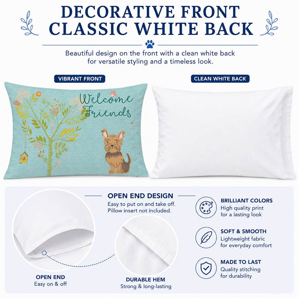 Welcome Friends Yorkie Standard Pillowcase Lightweight Super Soft Easy Care Decorative Artwork Pillowcase, Standard