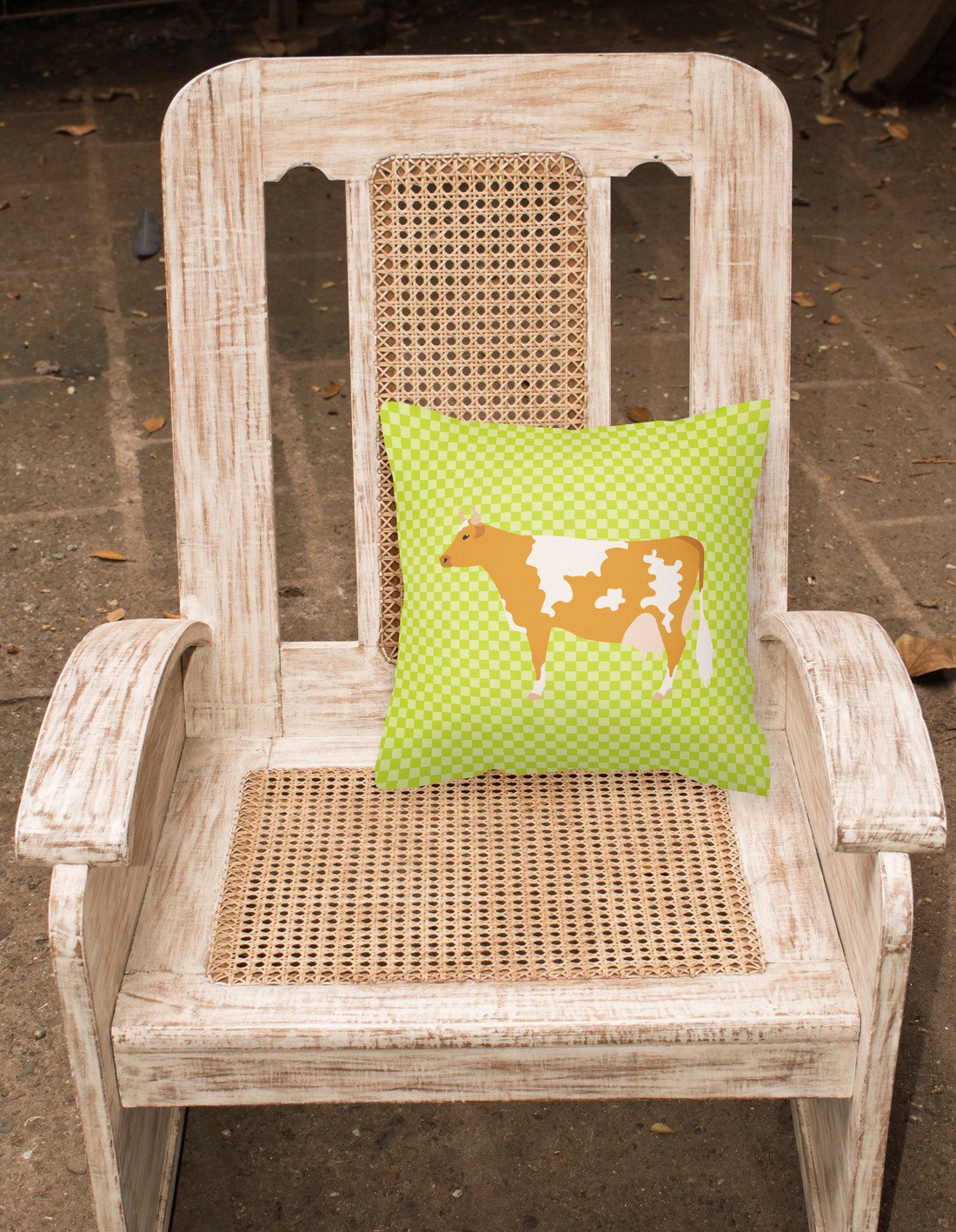 Guernsey Cow  Green Decorative Throw Pillow 18x18 Indoor Outdoor Accent Cushion, Fabric Cover with Insert for Sofa, Bed, Porch & Living Room