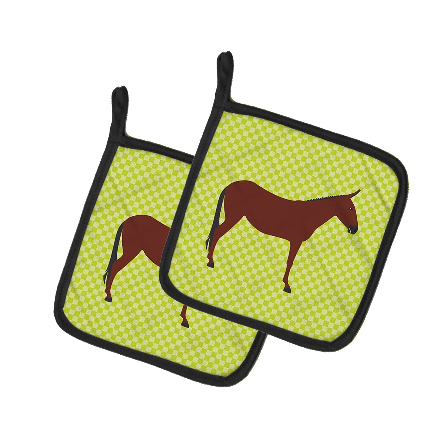 Hinny Horse Donkey Green Pot Holder Set of 2 Heat Resistant Quilted Hot Pads 7.5 x 7.5 Inch, Insulated Kitchen Trivets for Cooking & Baking