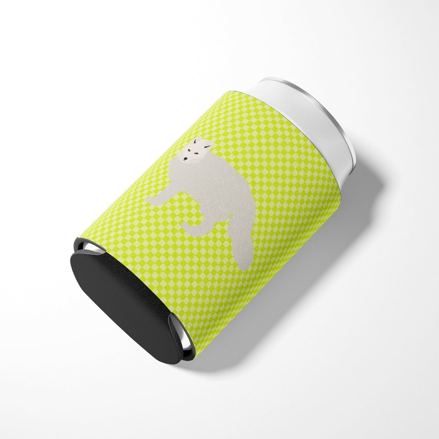 White Arctic Fox Green Can or Bottle Hugger Cooler Sleeve for Standard 12 oz Cans, Insulated Foam Beer & Soda Can Hugger Reusable