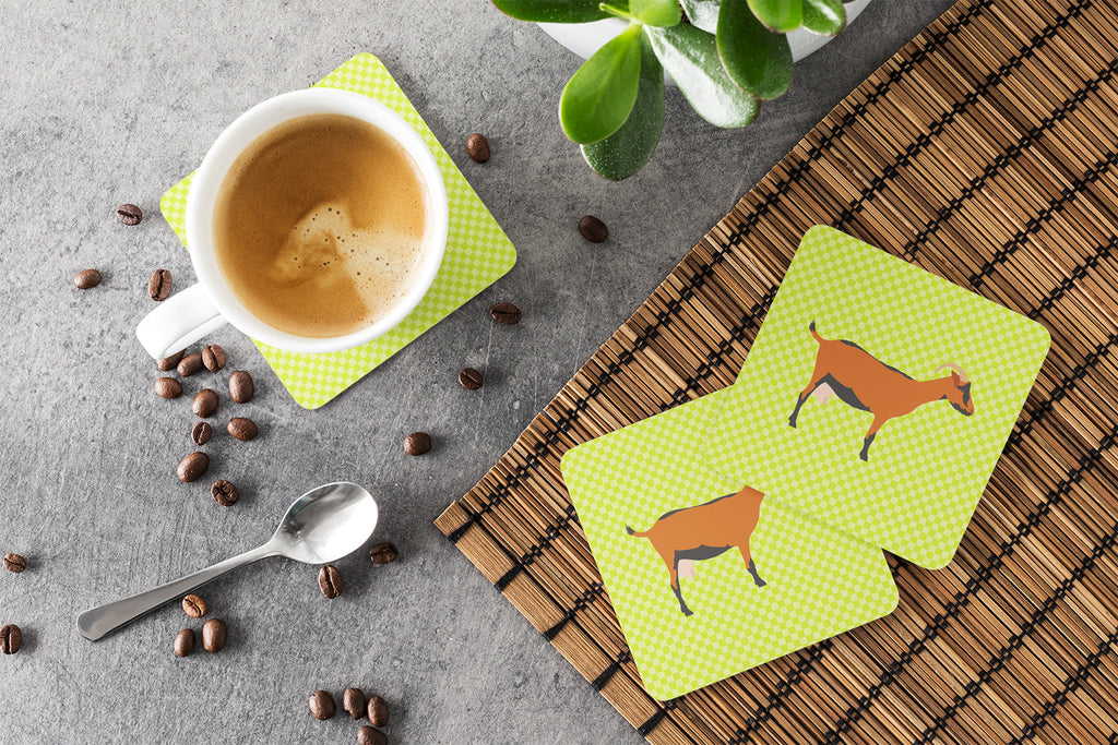 Oberhasli Goat Green Foam Coasters Set of 4 Cup Coasters for Indoor Outdoor, Tabletop Protection, Anti Slip, Mouse pad Material