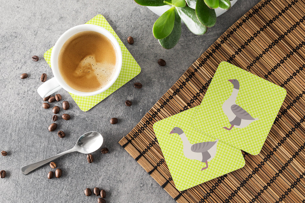Buff Grey Back Goose Green Foam Coasters Set of 4 Cup Coasters for Indoor Outdoor, Tabletop Protection, Anti Slip, Mouse pad Material