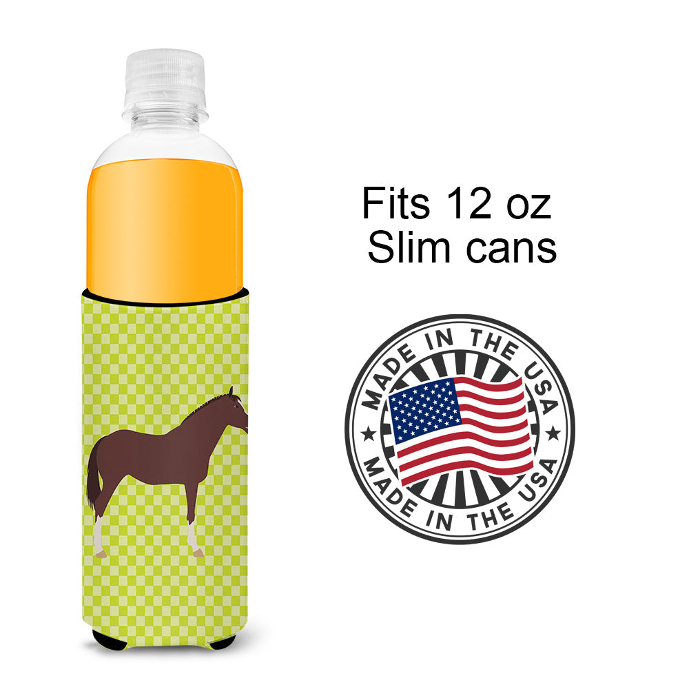 English Thoroughbred Horse Green Slim Can Hugger , Insulated Foam Hugger for 12 oz Slim Cans, Beer Bottles & Water Bottles, Printed in USA