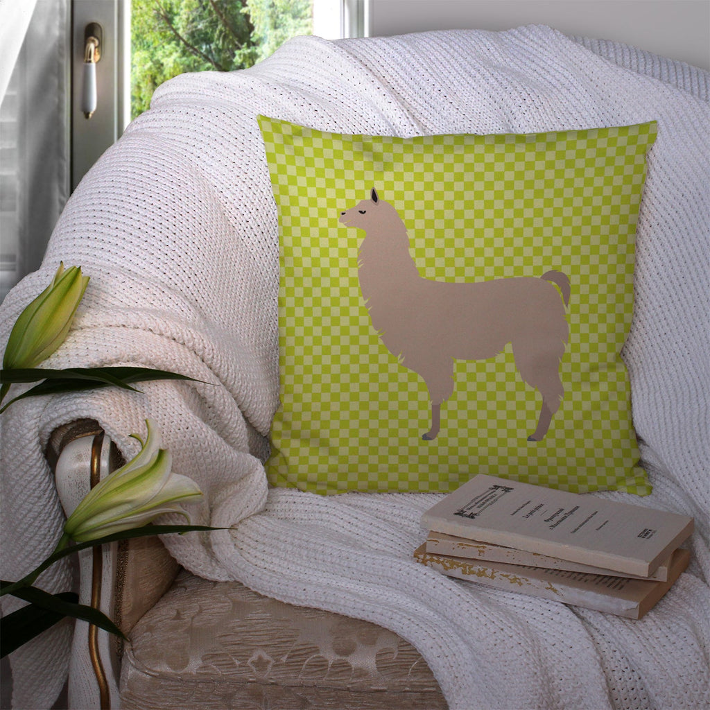 Llama Green Decorative Throw Pillow 14x14 Indoor Outdoor Accent Cushion, Fabric Cover with Insert for Sofa, Bed, Porch & Living Room