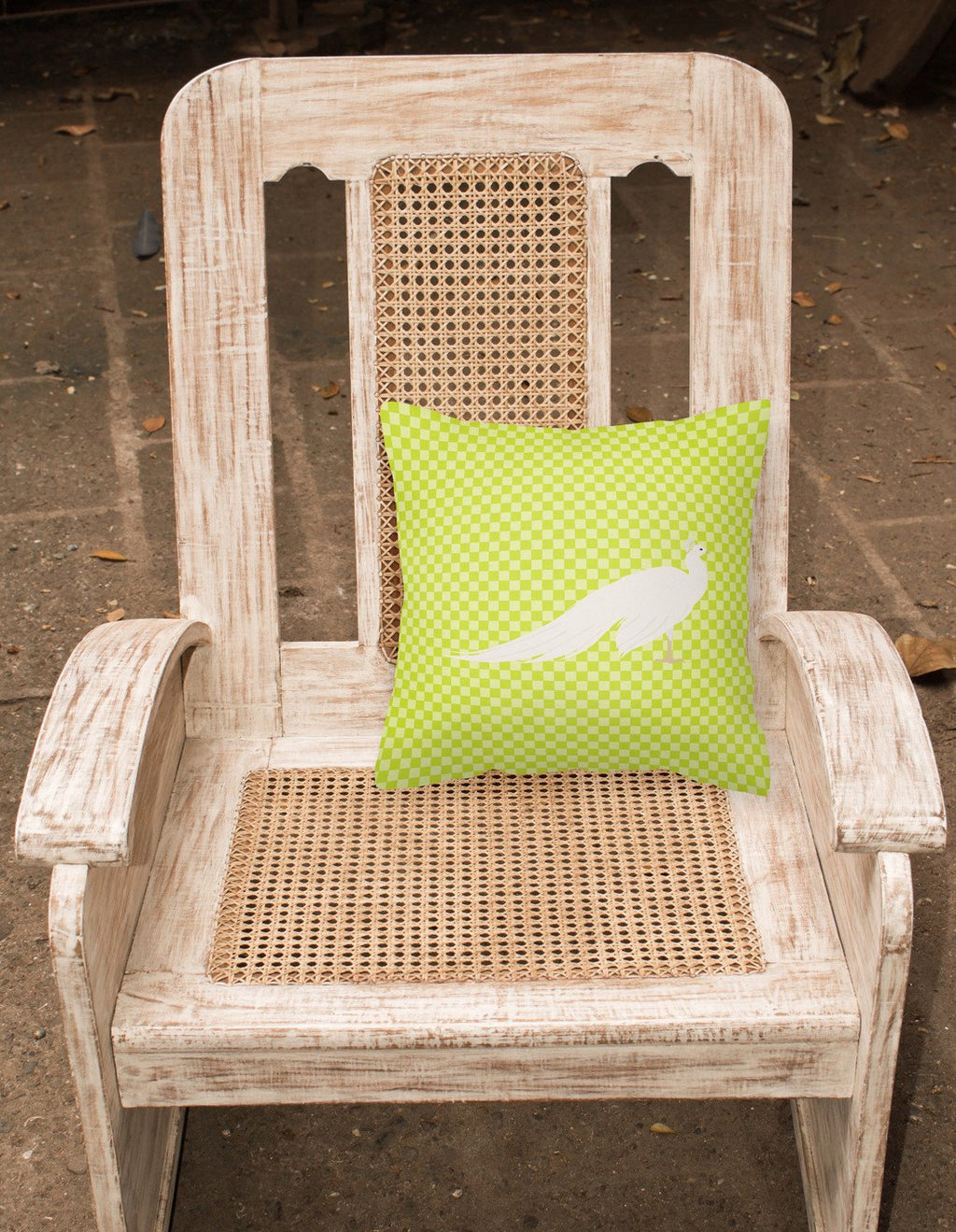 White Peacock Peafowl Green Decorative Throw Pillow 18x18 Indoor Outdoor Accent Cushion, Fabric Cover with Insert for Sofa, Bed, Porch & Living Room