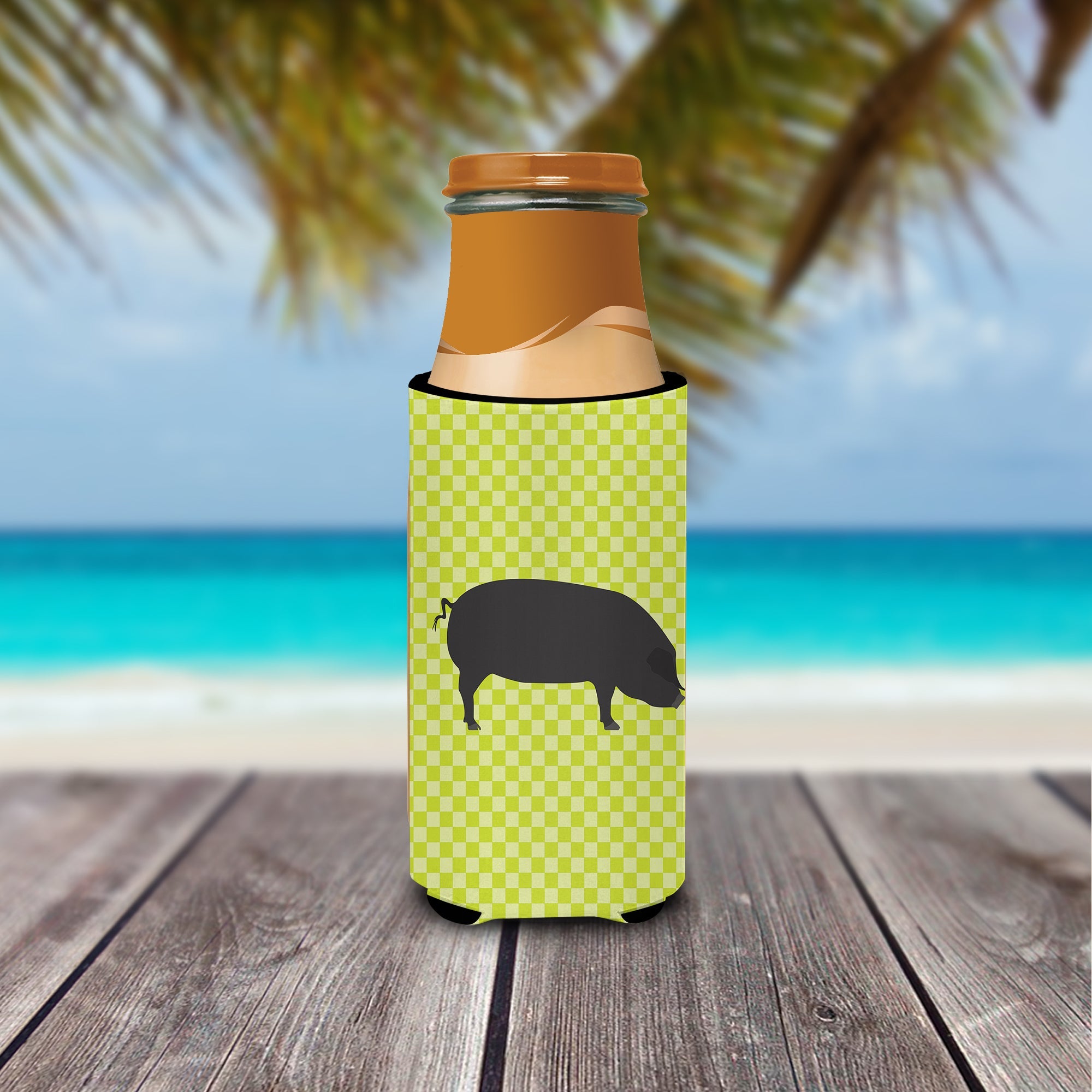 Devon Large Black Pig Green Slim Can Hugger , Insulated Foam Hugger for 12 oz Slim Cans, Beer Bottles & Water Bottles, Printed in USA