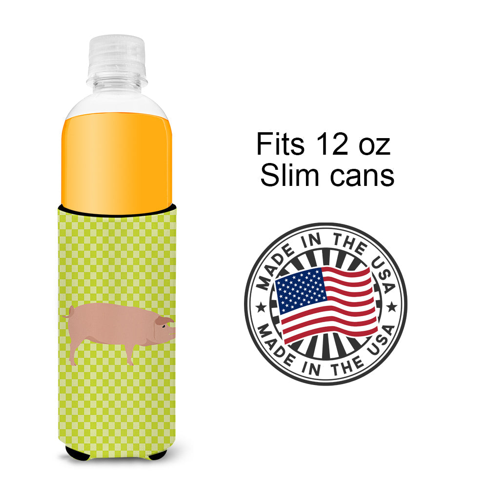 American Landrace Pig Green Slim Can Hugger , Insulated Foam Hugger for 12 oz Slim Cans, Beer Bottles & Water Bottles, Printed in USA