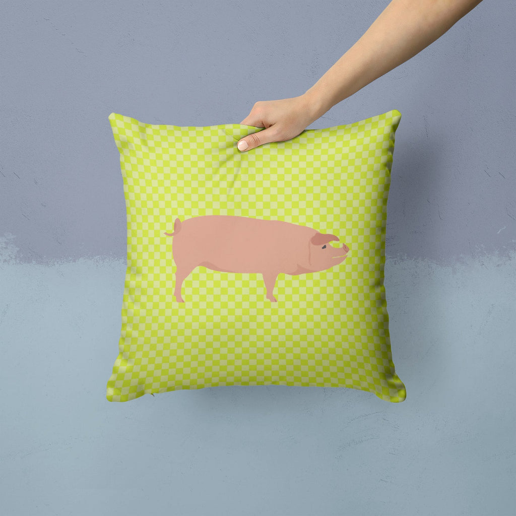 American Landrace Pig Green Decorative Throw Pillow 14x14 Indoor Outdoor Accent Cushion, Fabric Cover with Insert for Sofa, Bed, Porch & Living Room