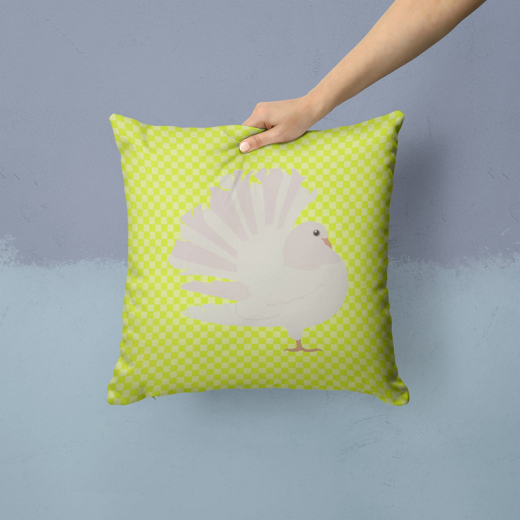 Silver Fantail Pigeon Green Decorative Throw Pillow 14x14 Indoor Outdoor Accent Cushion, Fabric Cover with Insert for Sofa, Bed, Porch & Living Room