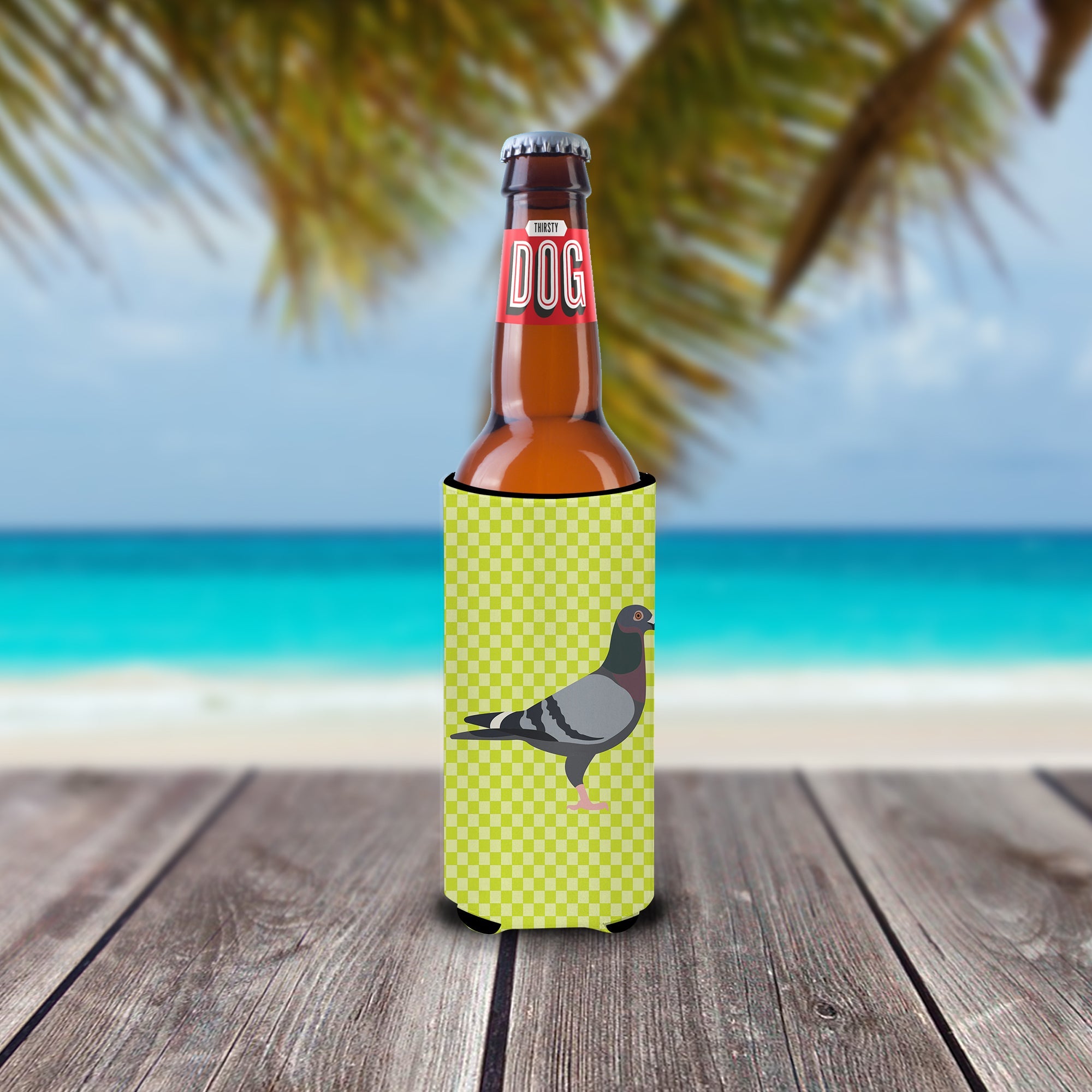 Racing Pigeon Green Slim Can Hugger , Insulated Foam Hugger for 12 oz Slim Cans, Beer Bottles & Water Bottles, Printed in USA