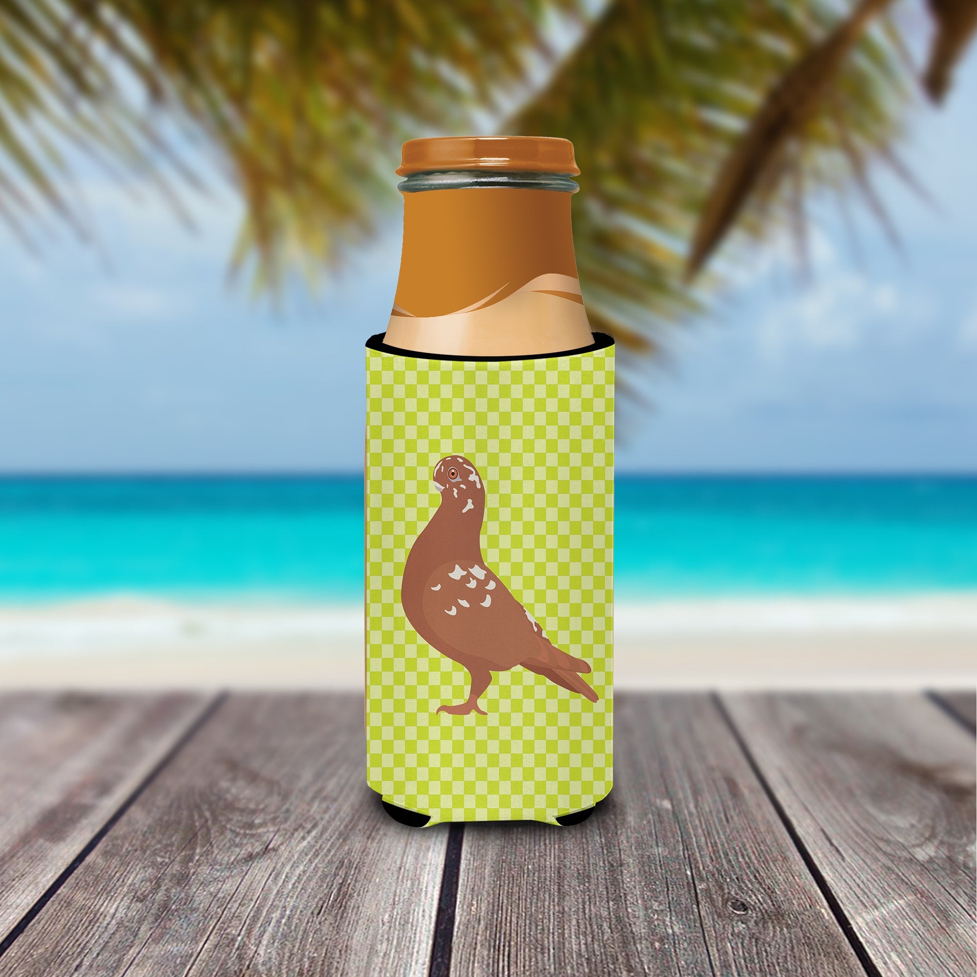 African Owl Pigeon Green Slim Can Hugger , Insulated Foam Hugger for 12 oz Slim Cans, Beer Bottles & Water Bottles, Printed in USA