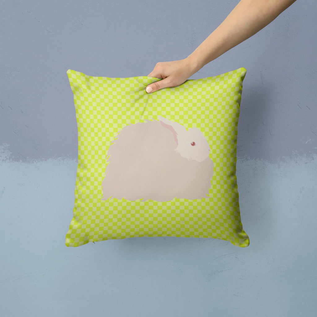 Fluffy Angora Rabbit Green Decorative Throw Pillow 14x14 Indoor Outdoor Accent Cushion, Fabric Cover with Insert for Sofa, Bed, Porch & Living Room