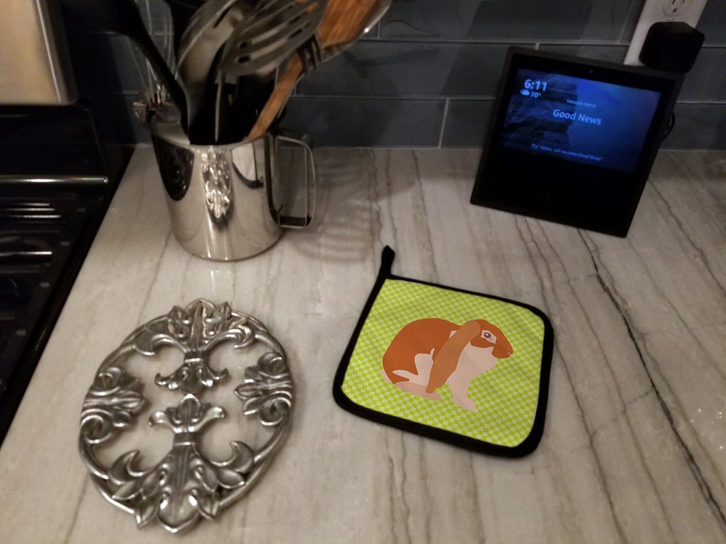 English Lop Rabbit Green Pot Holder Set of 2 Heat Resistant Quilted Hot Pads 7.5 x 7.5 Inch, Insulated Kitchen Trivets for Cooking & Baking