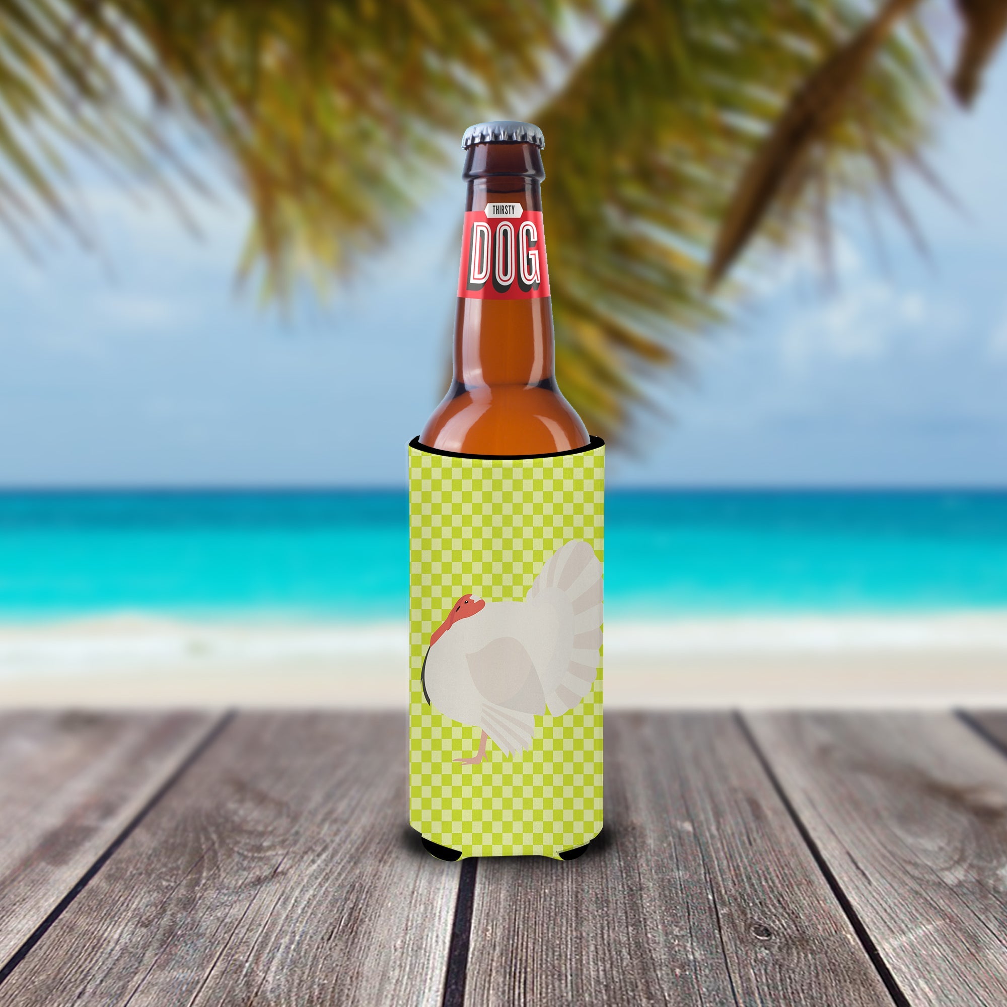 White Holland Turkey Green Slim Can Hugger , Insulated Foam Hugger for 12 oz Slim Cans, Beer Bottles & Water Bottles, Printed in USA