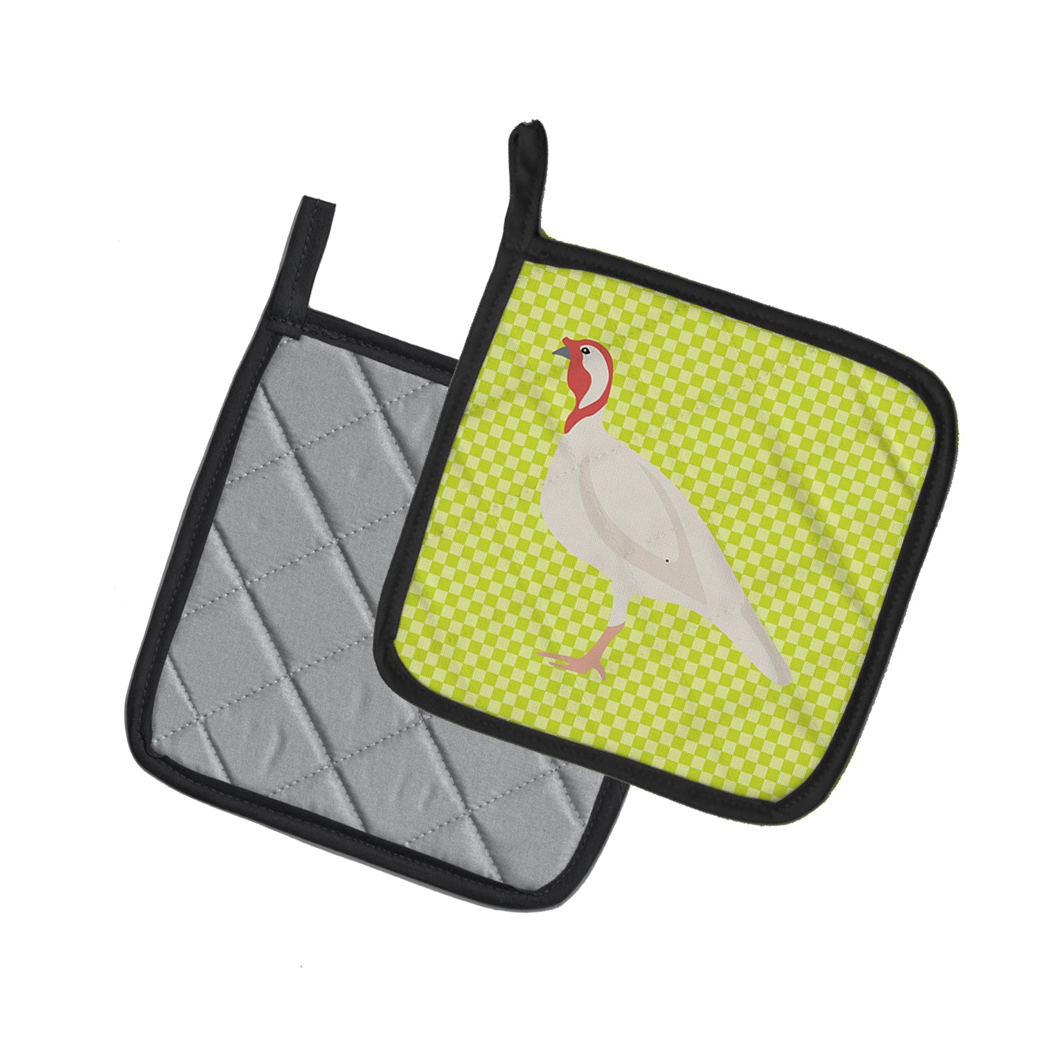 Beltsville Small White Turkey Hen Green Pot Holder Set of 2 Heat Resistant Quilted Hot Pads 7.5 x 7.5 Inch, Insulated Kitchen Trivets for Cooking & Baking
