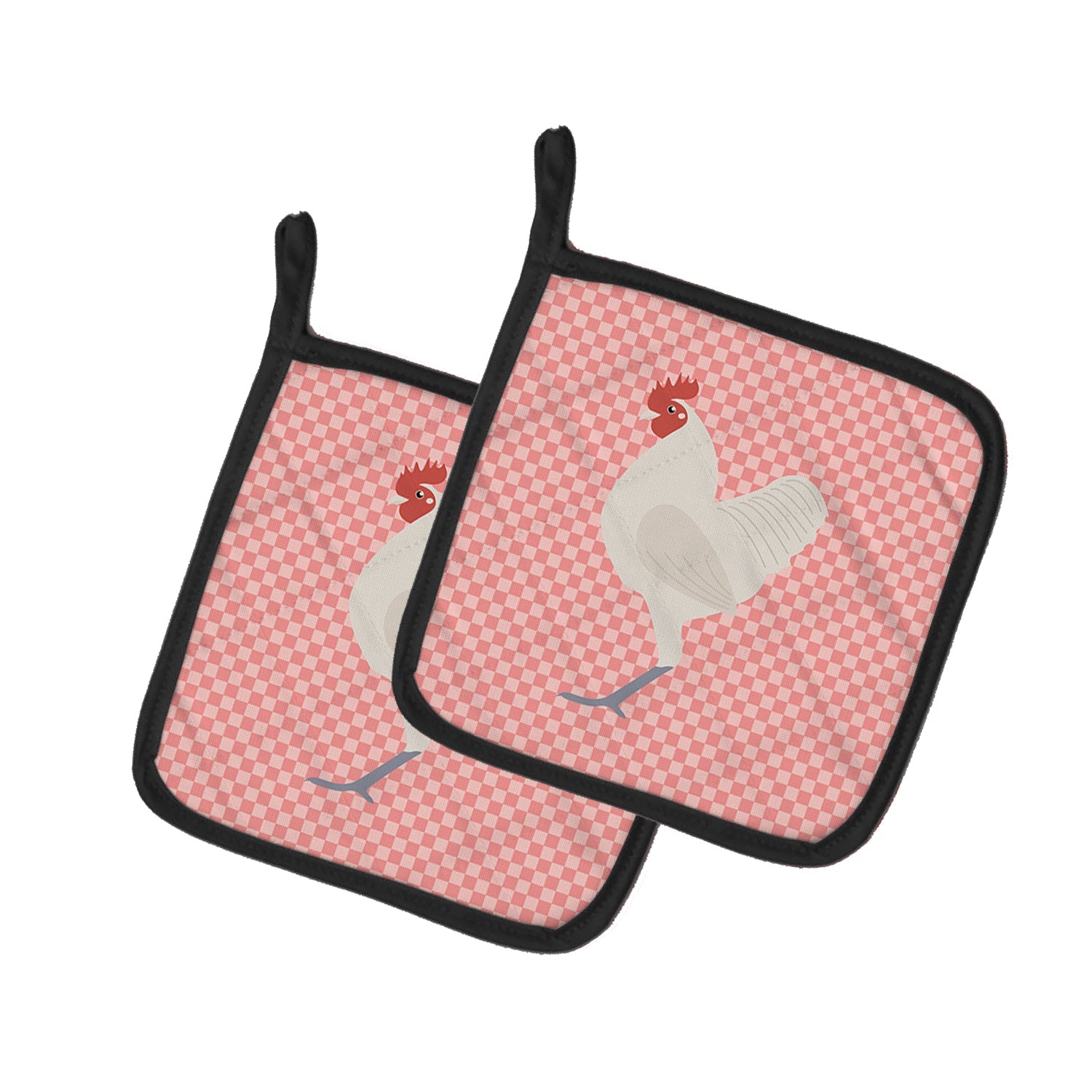 German Langshan Chicken Pink Check Pot Holder Set of 2 Heat Resistant Quilted Hot Pads 7.5 x 7.5 Inch, Insulated Kitchen Trivets for Cooking & Baking