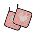 Leghorn Chicken Pink Check Pot Holder Set of 2 Heat Resistant Quilted Hot Pads 7.5 x 7.5 Inch, Insulated Kitchen Trivets for Cooking & Baking