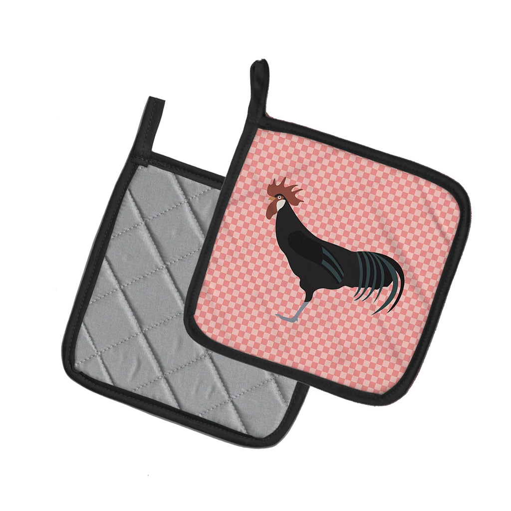 Minorca Ctalalan Chicken Pink Check Pot Holder Set of 2 Heat Resistant Quilted Hot Pads 7.5 x 7.5 Inch, Insulated Kitchen Trivets for Cooking & Baking