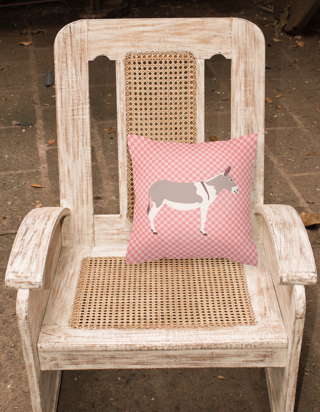 Australian Teamster Donkey Pink Check Decorative Throw Pillow 18x18 Indoor Outdoor Accent Cushion, Fabric Cover with Insert for Sofa, Bed, Porch & Living Room