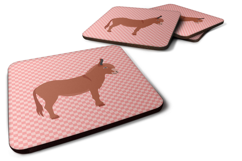 Irish Donkey Pink Check Foam Coasters Set of 4 Cup Coasters for Indoor Outdoor, Tabletop Protection, Anti Slip, Mouse pad Material