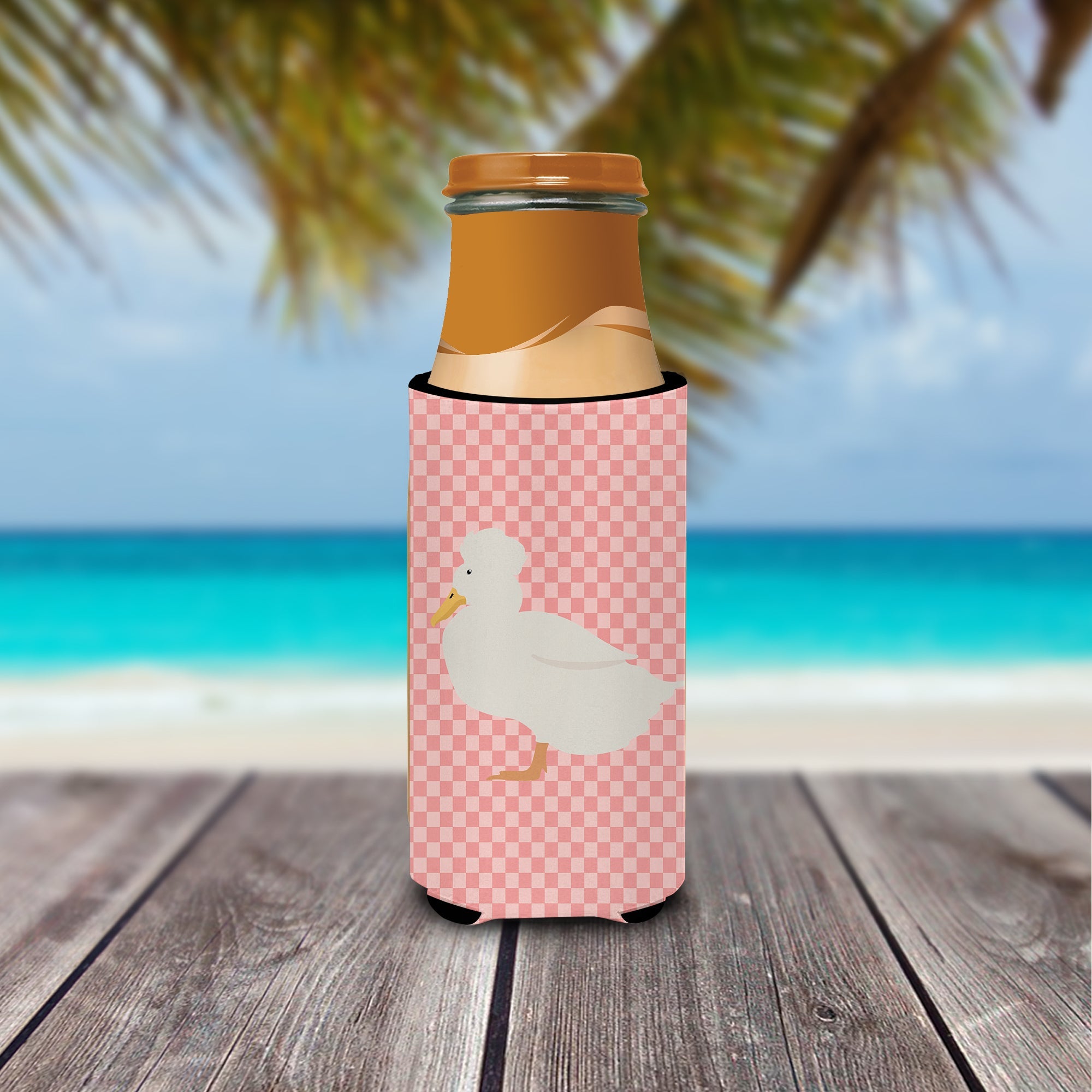 Crested Duck Pink Check Slim Can Hugger , Insulated Foam Hugger for 12 oz Slim Cans, Beer Bottles & Water Bottles, Printed in USA
