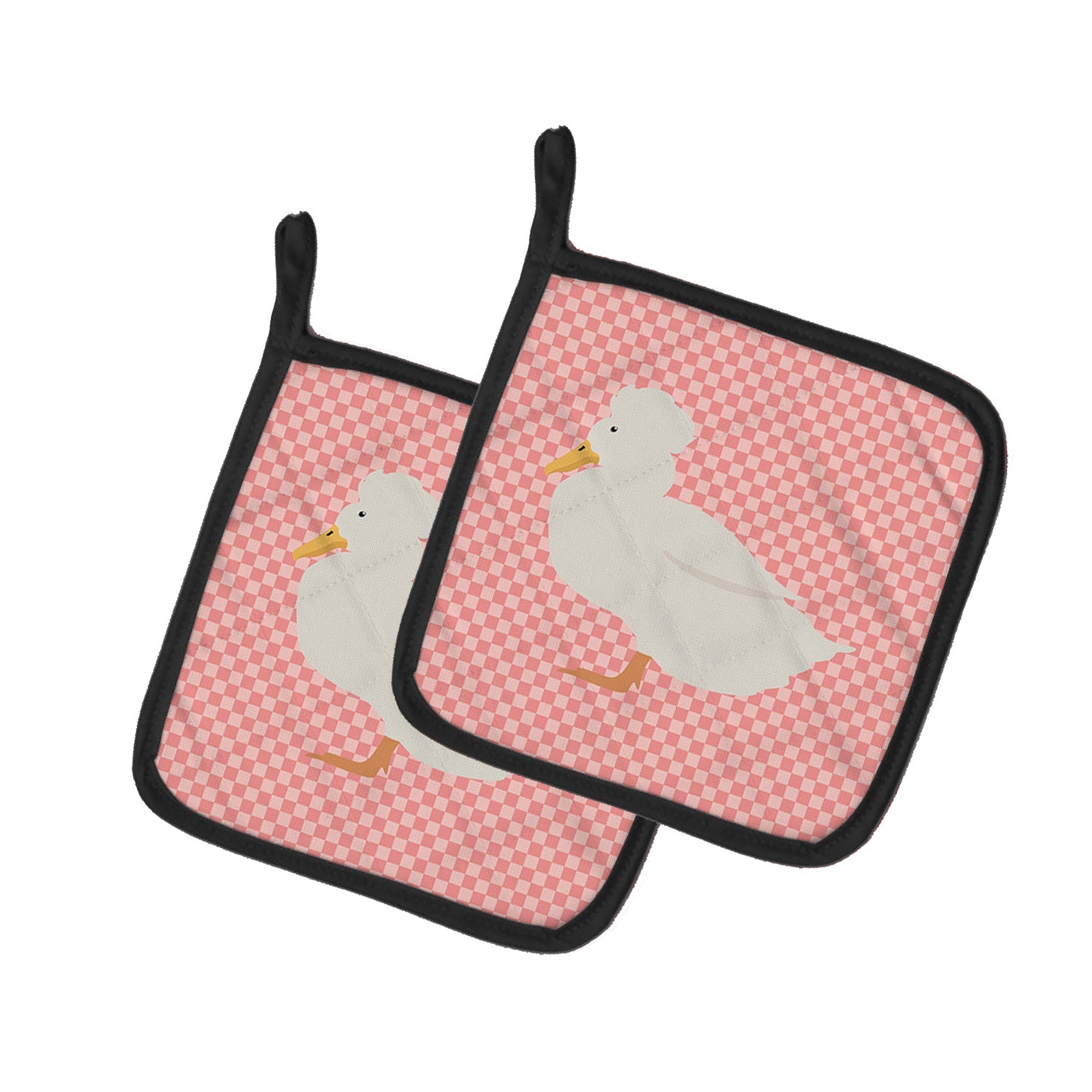 Crested Duck Pink Check Pot Holder Set of 2 Heat Resistant Quilted Hot Pads 7.5 x 7.5 Inch, Insulated Kitchen Trivets for Cooking & Baking