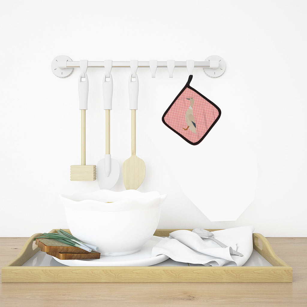 West Harlequin Duck Pink Check Pot Holder Set of 2 Heat Resistant Quilted Hot Pads 7.5 x 7.5 Inch, Insulated Kitchen Trivets for Cooking & Baking