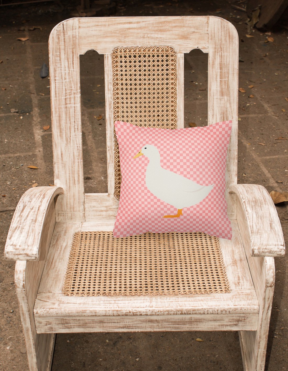 American Pekin Duck Pink Check Decorative Throw Pillow 18x18 Indoor Outdoor Accent Cushion, Fabric Cover with Insert for Sofa, Bed, Porch & Living Room